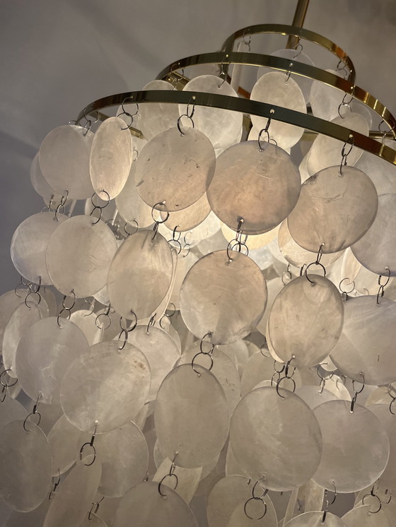 Image 1 of Vintage capiz hanglamp kroonluchter schelpen parelmoer opaline 