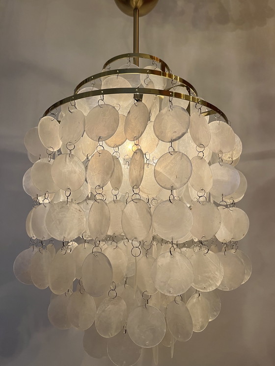 Image 1 of Vintage capiz hanglamp kroonluchter schelpen parelmoer opaline 