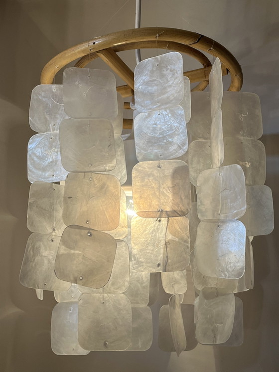 Image 1 of Capiz Hanglampen Vintage Bamboe Hanglamp Set Van 2