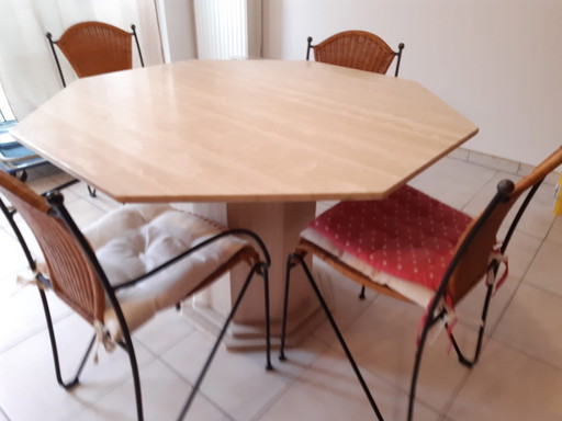 Vintage Travertine Eettafel Octagonaal