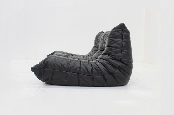 Image 1 of Originele Vintage Ligne Roset zwart leren Togo 2 zits sofa 1990