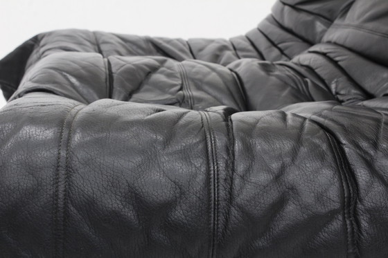 Image 1 of Originele Vintage Ligne Roset zwart leren Togo 2 zits sofa 1990