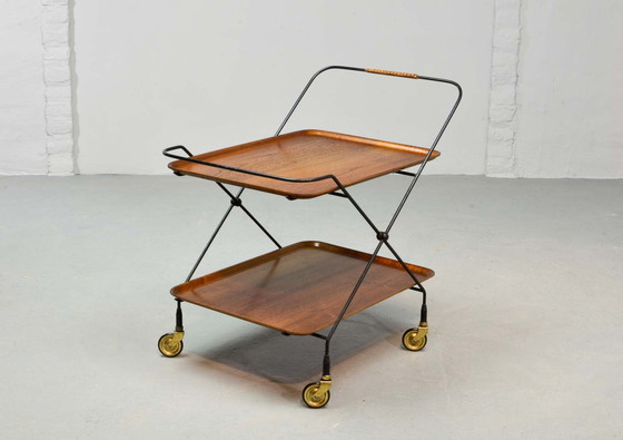 Image 1 of Mid-Century Design Paul Nagel Teak en Stalen Teatrolley. Duitsland, jaren 50.