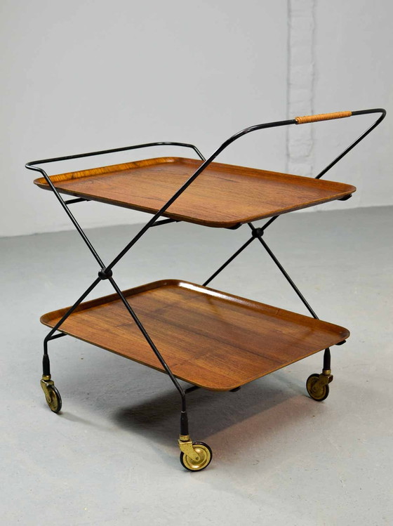 Image 1 of Mid-Century Design Paul Nagel Teak en Stalen Teatrolley. Duitsland, jaren 50.