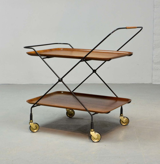 Image 1 of Mid-Century Design Paul Nagel Teak en Stalen Teatrolley. Duitsland, jaren 50.