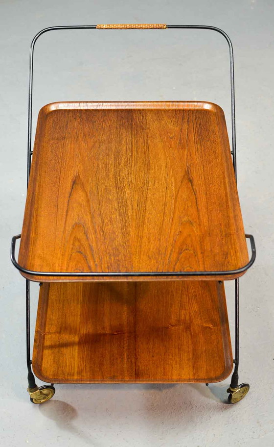 Image 1 of Mid-Century Design Paul Nagel Teak en Stalen Teatrolley. Duitsland, jaren 50.