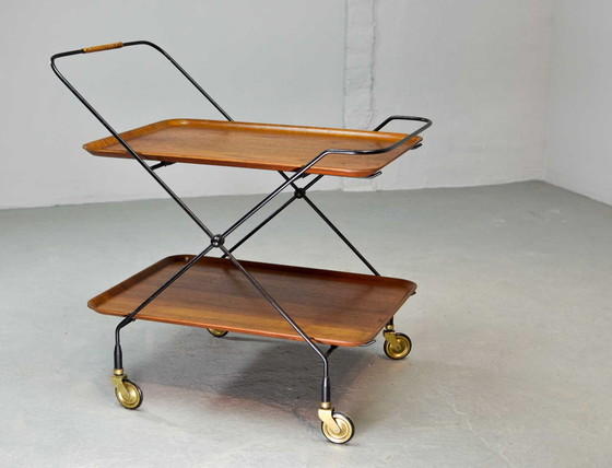 Image 1 of Mid-Century Design Paul Nagel Teak en Stalen Teatrolley. Duitsland, jaren 50.