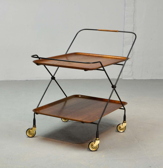 Image 1 of Mid-Century Design Paul Nagel Teak en Stalen Teatrolley. Duitsland, jaren 50.