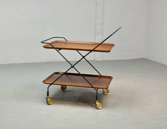 Image 1 of Mid-Century Design Paul Nagel Teak en Stalen Teatrolley. Duitsland, jaren 50.