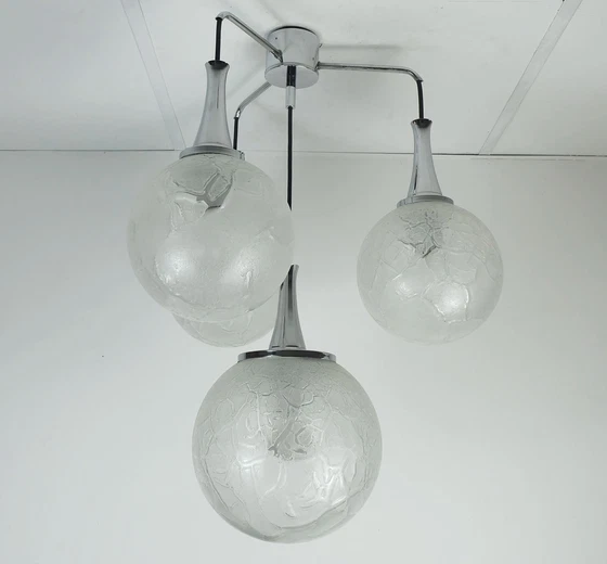 Image 1 of Mid Century Moderne 4-lichts hanglamp Glas en Chroom cascade licht 1970S