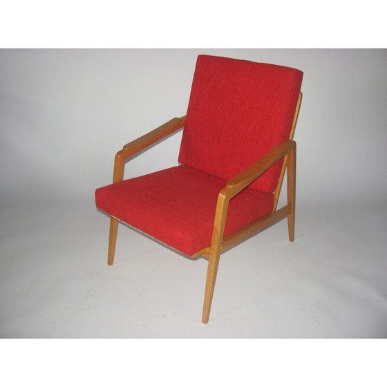 Image 1 of Vintage fauteuil in rood, Tsjecho-Slowakije 1960