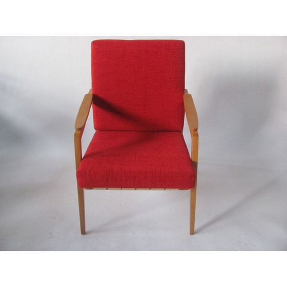 Image 1 of Vintage fauteuil in rood, Tsjecho-Slowakije 1960