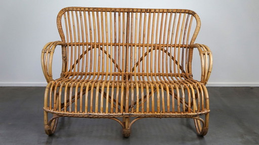 Vintage rotan Belse 8, Dutch Design, 1950, 2 zits bank