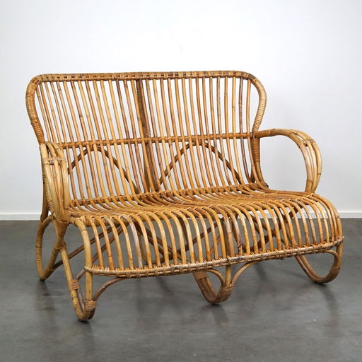 Vintage rotan Belse 8, Dutch Design, 1950, 2 zits bank