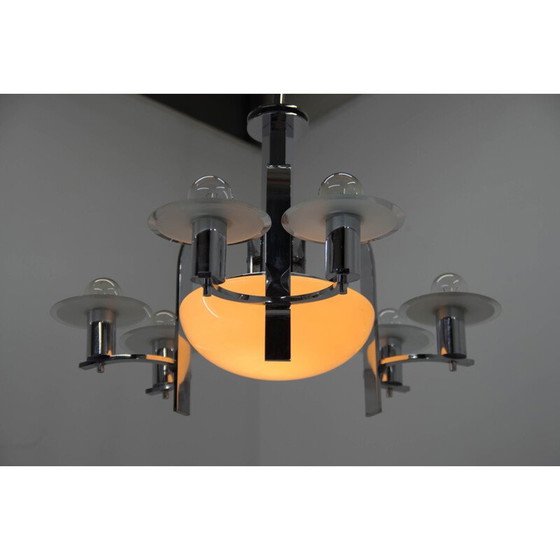 Image 1 of Vintage kroonluchter van gezandstraald glas, 1930