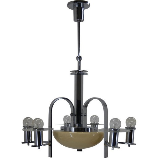 Vintage kroonluchter van gezandstraald glas, 1930