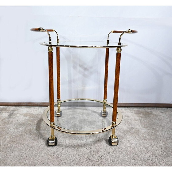 Image 1 of Vintage roltafel van glas en verguld metaal, 1980