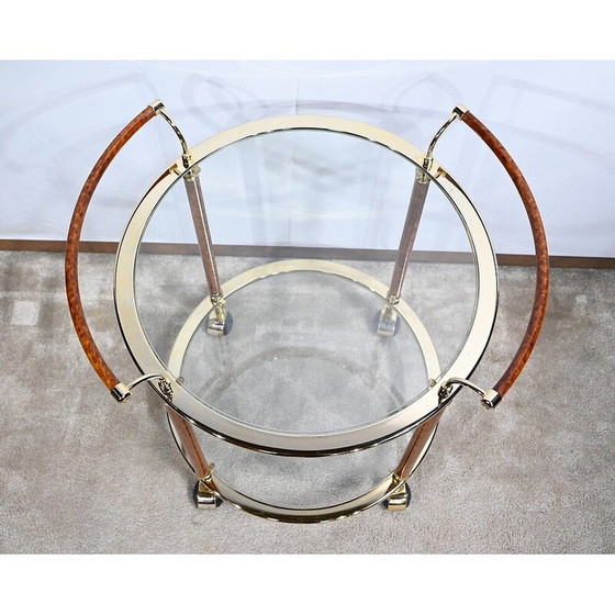 Image 1 of Vintage roltafel van glas en verguld metaal, 1980