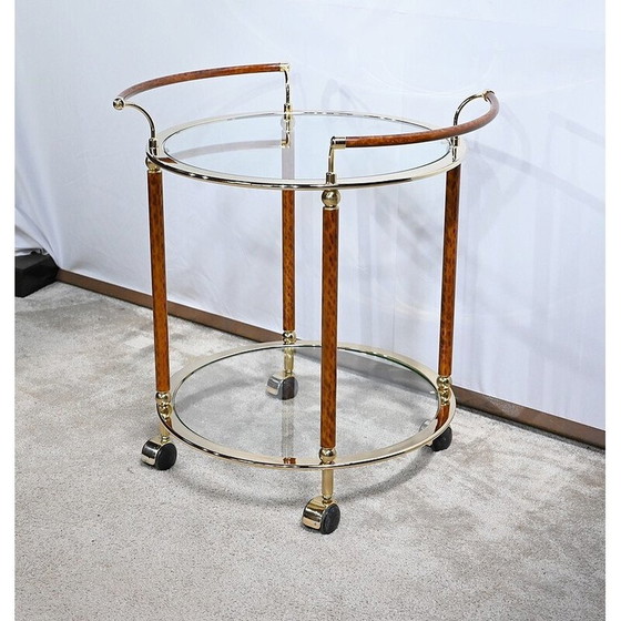 Image 1 of Vintage roltafel van glas en verguld metaal, 1980