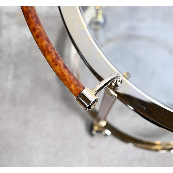 Image 1 of Vintage roltafel van glas en verguld metaal, 1980