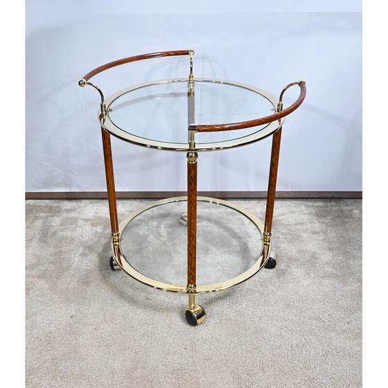 Image 1 of Vintage roltafel van glas en verguld metaal, 1980