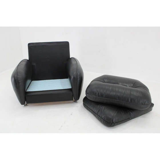 Image 1 of Vintage zwarte leren fauteuil, Italië 1970
