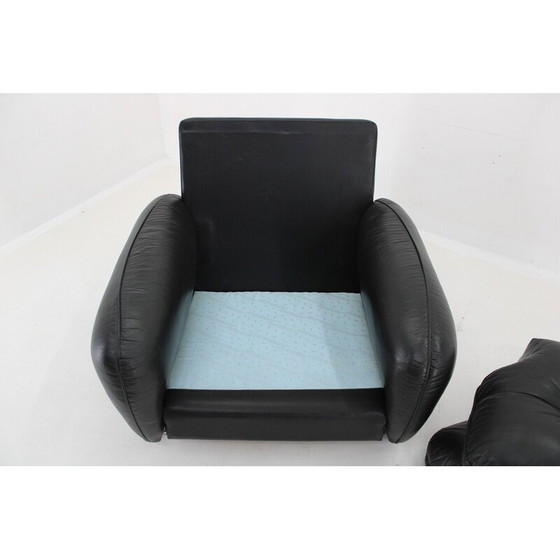 Image 1 of Vintage zwarte leren fauteuil, Italië 1970