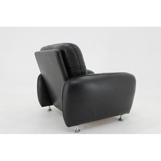 Image 1 of Vintage zwarte leren fauteuil, Italië 1970