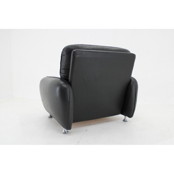 Image 1 of Vintage zwarte leren fauteuil, Italië 1970