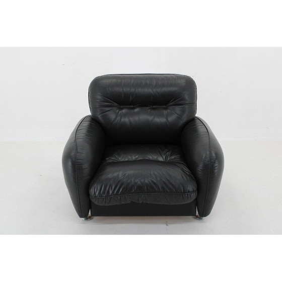 Image 1 of Vintage zwarte leren fauteuil, Italië 1970