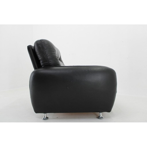 Vintage zwarte leren fauteuil, Italië 1970