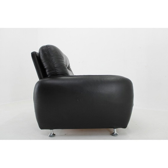 Image 1 of Vintage zwarte leren fauteuil, Italië 1970