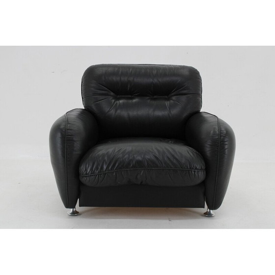 Image 1 of Vintage zwarte leren fauteuil, Italië 1970