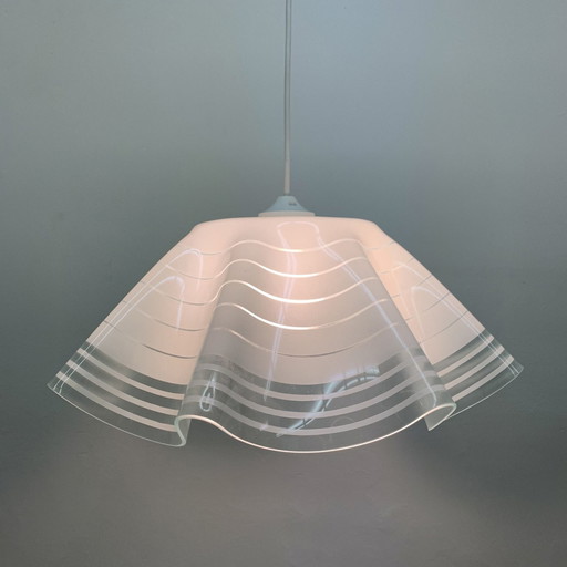 Mid-eeuwse - Minimalistische - Gevouwen Glas - Hanglamp, jaren 1980