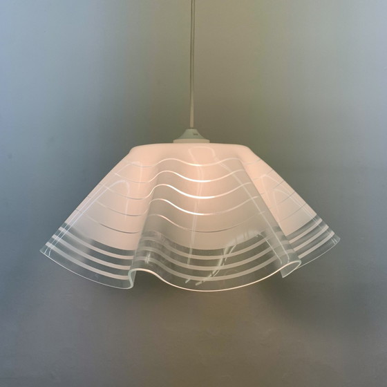 Image 1 of Mid-eeuwse - Minimalistische - Gevouwen Glas - Hanglamp, jaren 1980