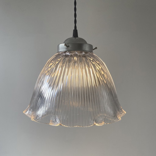 Antieke Vintage 25,5 cm Holofaan glazen hanglamp