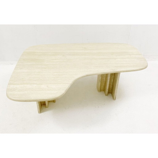 Vintage travertin boemerang salontafel, Italië 1970