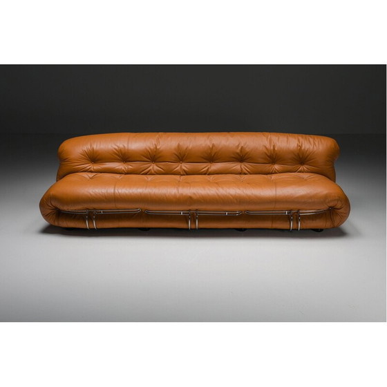 Image 1 of Vintage "Soriana" cognac lederen sofa door Afra en Tobia Scarpa voor Cassina, 1970