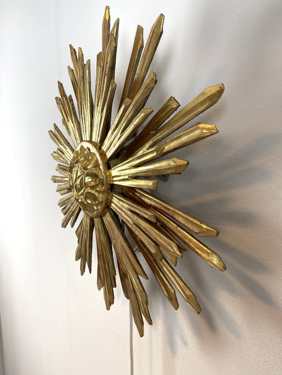 Image 1 of Wandlamp Sunburst Mid Century hout