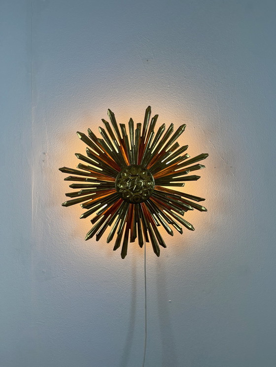 Image 1 of Wandlamp Sunburst Mid Century hout