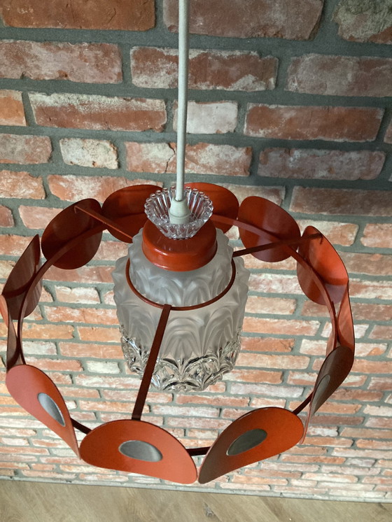 Image 1 of Space Age Hanglamp Met Glazen Kap En Oranje Ring