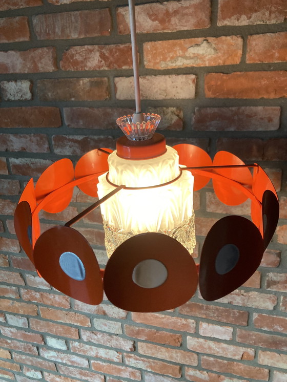 Image 1 of Space Age Hanglamp Met Glazen Kap En Oranje Ring