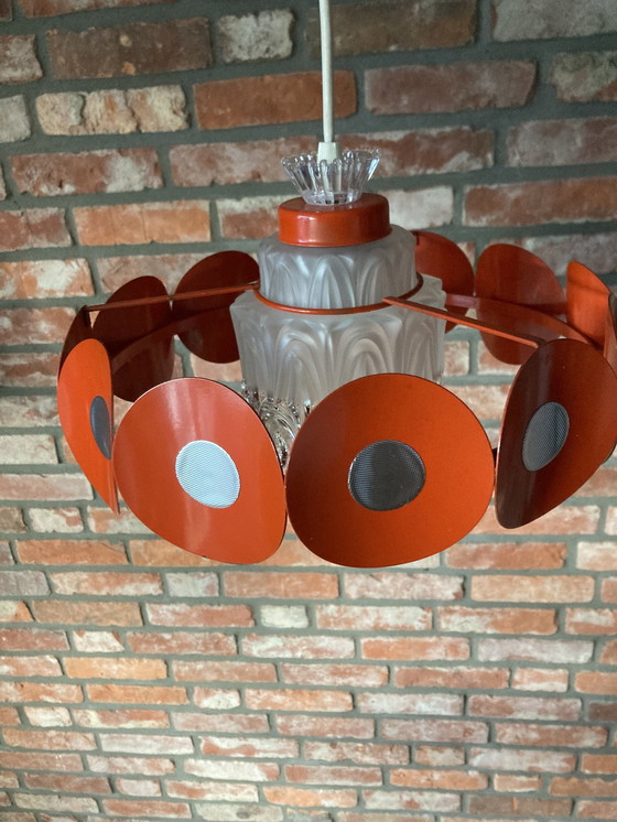 Image 1 of Space Age Hanglamp Met Glazen Kap En Oranje Ring