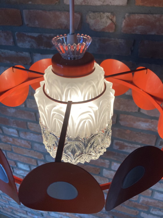 Image 1 of Space Age Hanglamp Met Glazen Kap En Oranje Ring