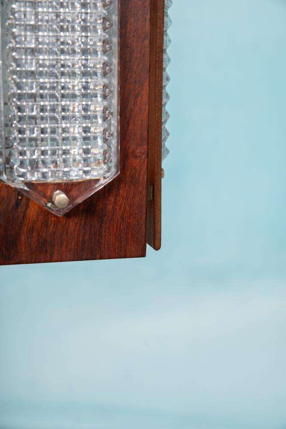 Image 1 of Vintage hout en glas hanglamp Flygsfors Facette, glass lamp