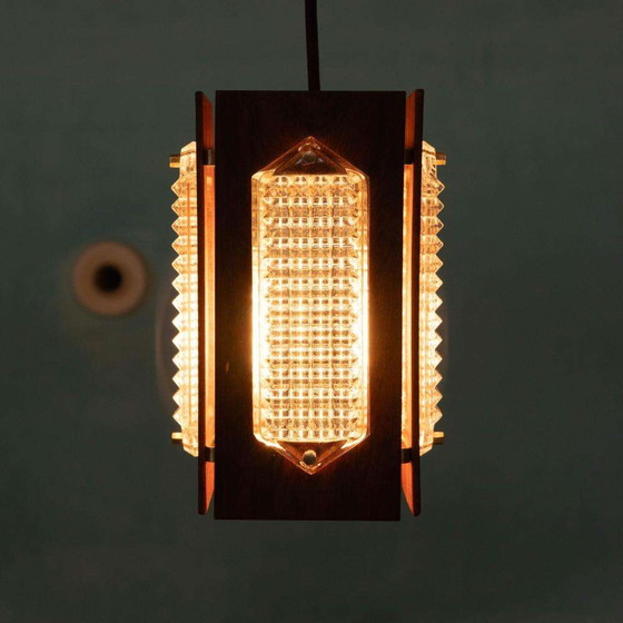 Image 1 of Vintage hout en glas hanglamp Flygsfors Facette, glass lamp