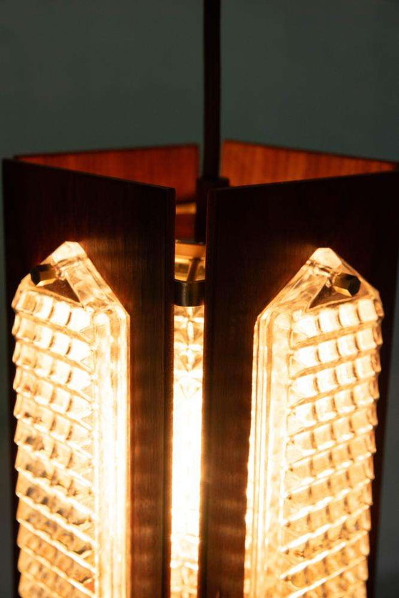Image 1 of Vintage hout en glas hanglamp Flygsfors Facette, glass lamp