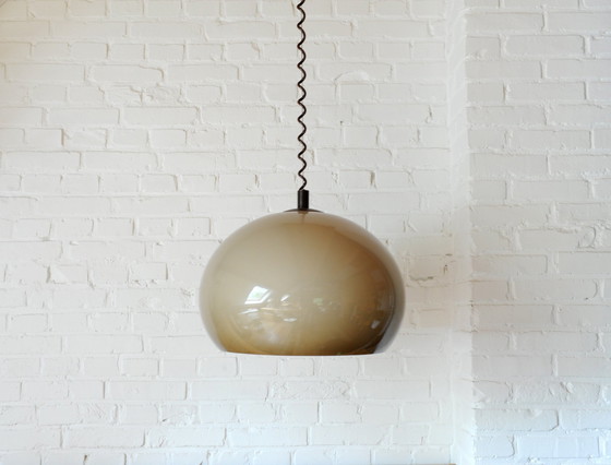 Image 1 of Vintage Bruin/Beige Plexiglazen 70S Hanglamp Met Trekpendel