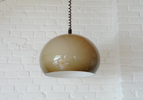 Image 1 of Vintage Bruin/Beige Plexiglazen 70S Hanglamp Met Trekpendel