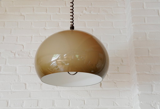 Vintage Bruin/Beige Plexiglazen 70S Hanglamp Met Trekpendel